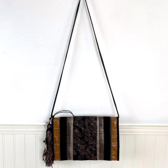 1990s vintage mixed material envelope style shoulder bag - Picture 4 of 10